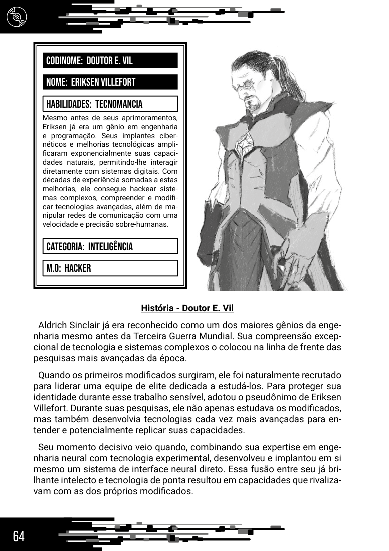Página do livro com o dossiê do Doutor E. Vil